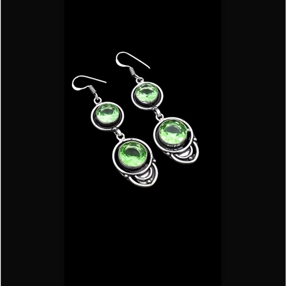 Peridot Handcrafted Drop Hook Style Dangle Earrings 2.4” Long Handmade In India - Picture 13 of 13